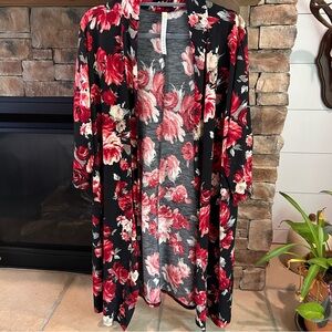 Dressing Gaudy | Floral Print Open Front Kimono | Women's Size XL